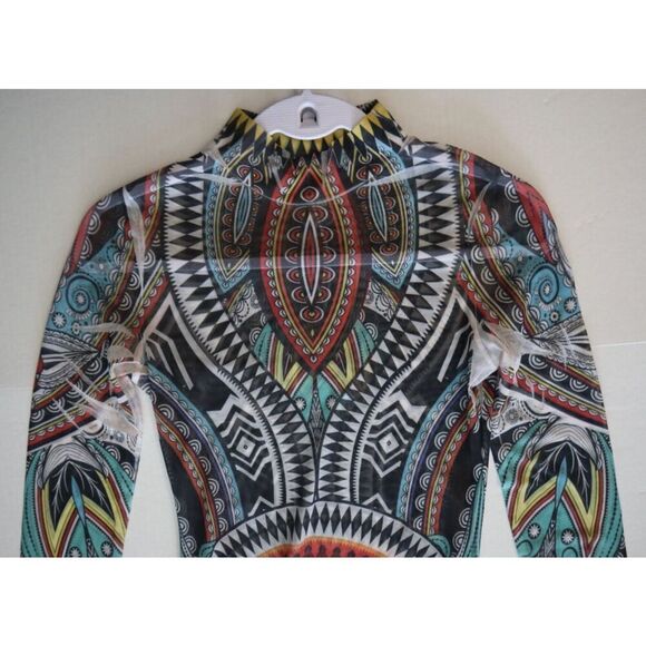 Best Cody 5020 Women's Sz M Multi 90s Vintage Sheer Aztec Print Bodysuit - Picture 7 of 9